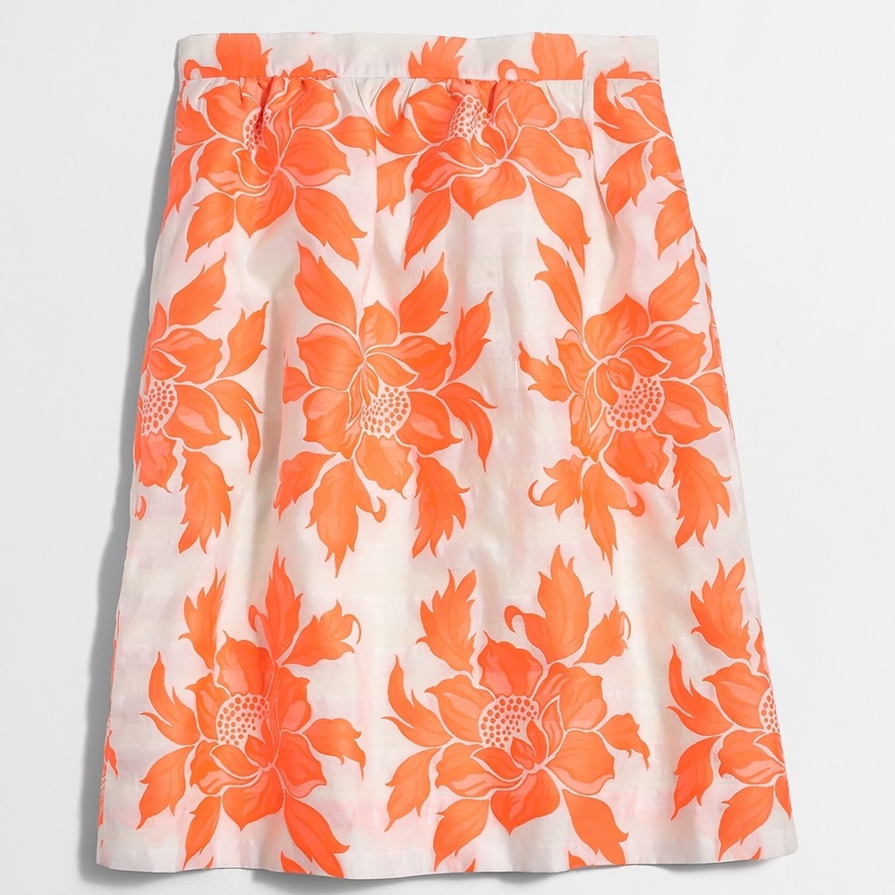 J. Crew Neon Orange Floral Flounce Skirt